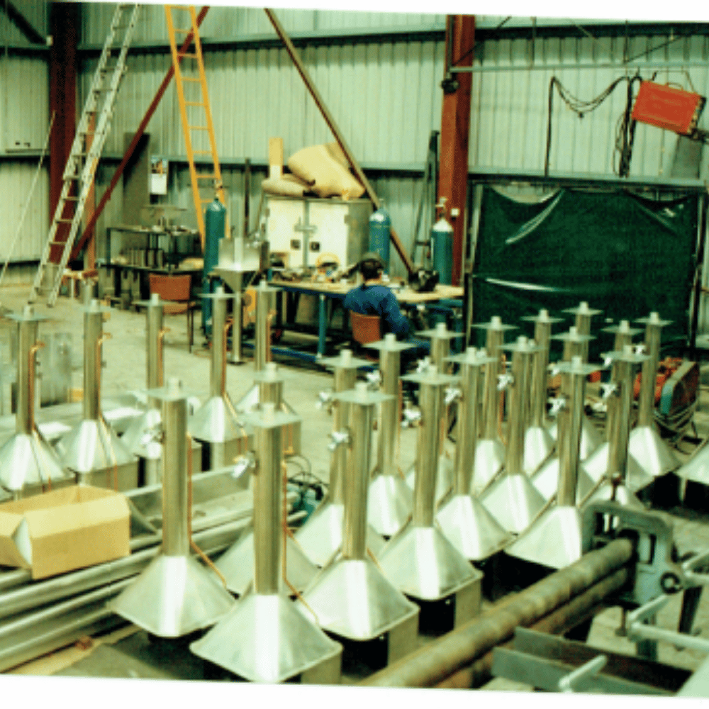 Steel building frame under construction on site