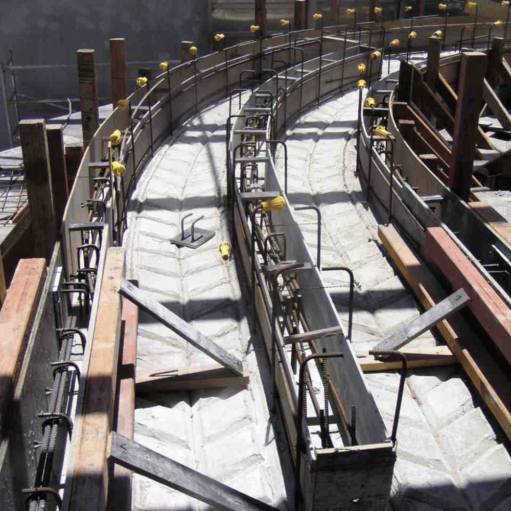 Structural steel mezzanine installation inside a processing facility